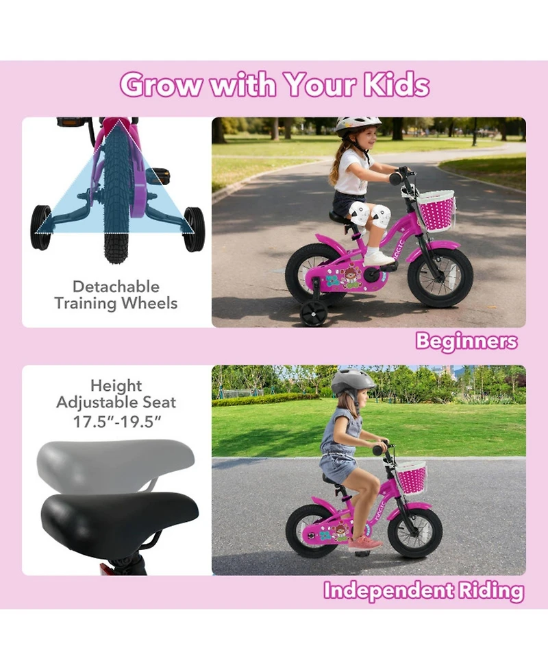 Hongge 12-Inch Kids' Bike with Detachable Training Wheels and Adjustable Seat, 110 lbs Capacity, Ages 3–8
