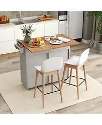 Sugift Rolling Kitchen Island with Trash Can Cabinet Drop-Leaf and Rubber Universal Wheels