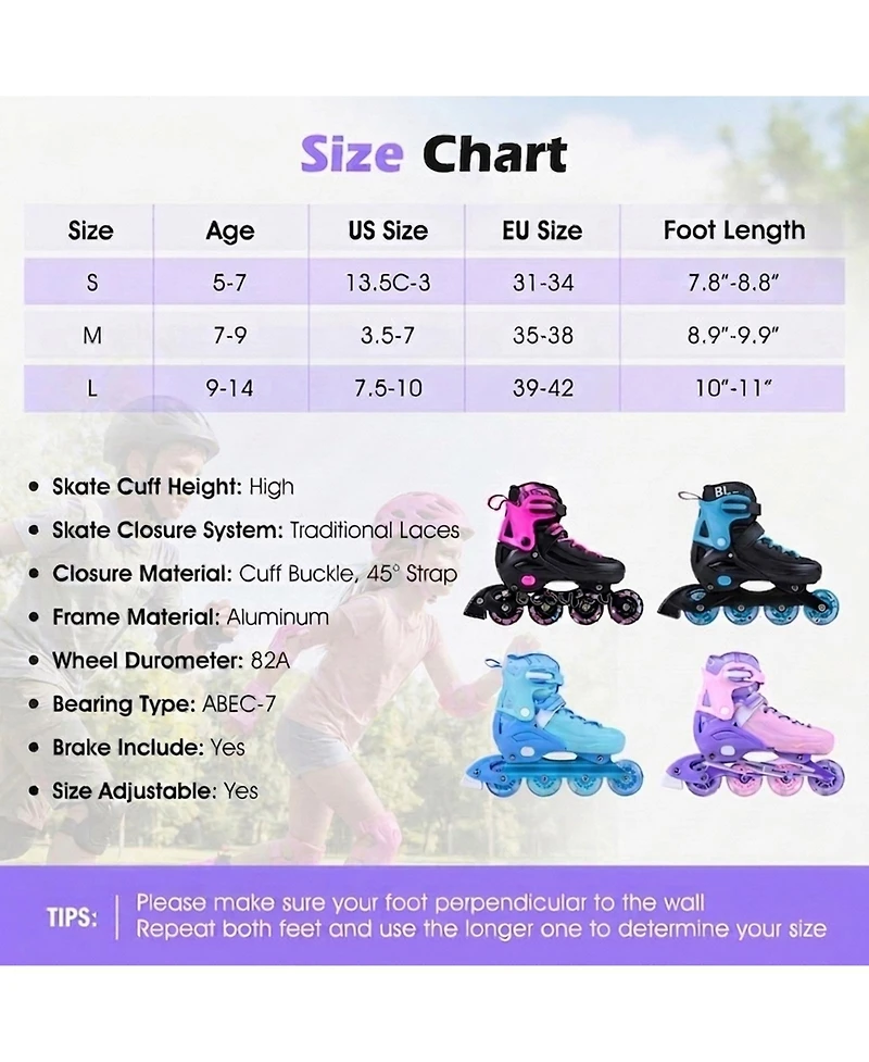 Hongge Light-Up Aluminum Adjustable Inline Skates, Ages 9-14