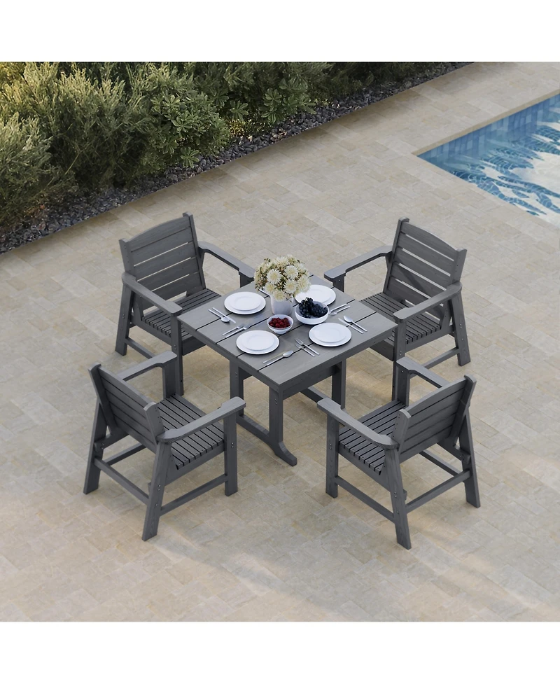Innovaze 5-Piece Hdpe Weather Resistant Patio Dining Set, Poly Lumber Table and Chairs with Umbrella Hole for Outdoor Garden Yard Lawn (Slat)