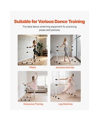 Sugift 4 Ft Double Beechwood Ballet Barre Freestanding Height Adjustable Portable for Home Pilates
