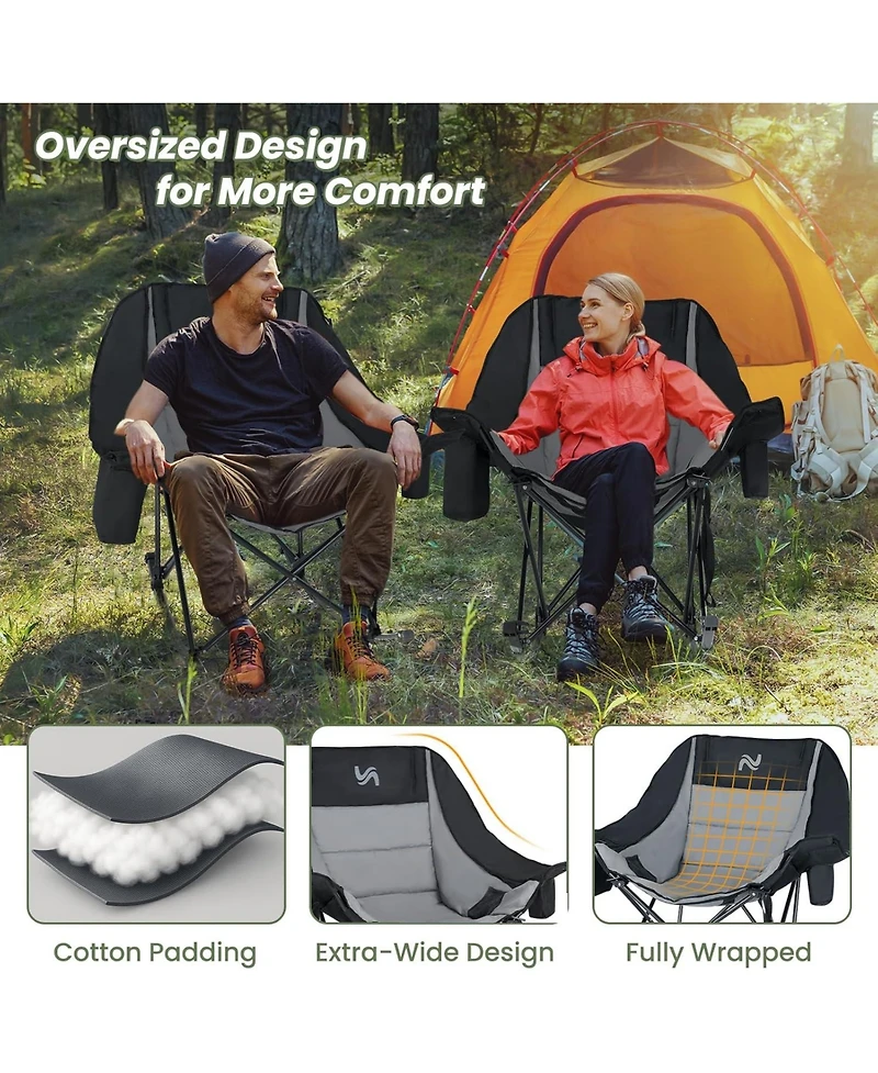 Mooncool Oversized Rocking Camping Chair Supports 400 lbs with Side Pocket, Cup Holder and Carry Bag Outdoor