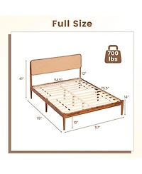 Sugift Full Size Acacia Wood Platform Bed with Woven Rattan Headboard and Slats