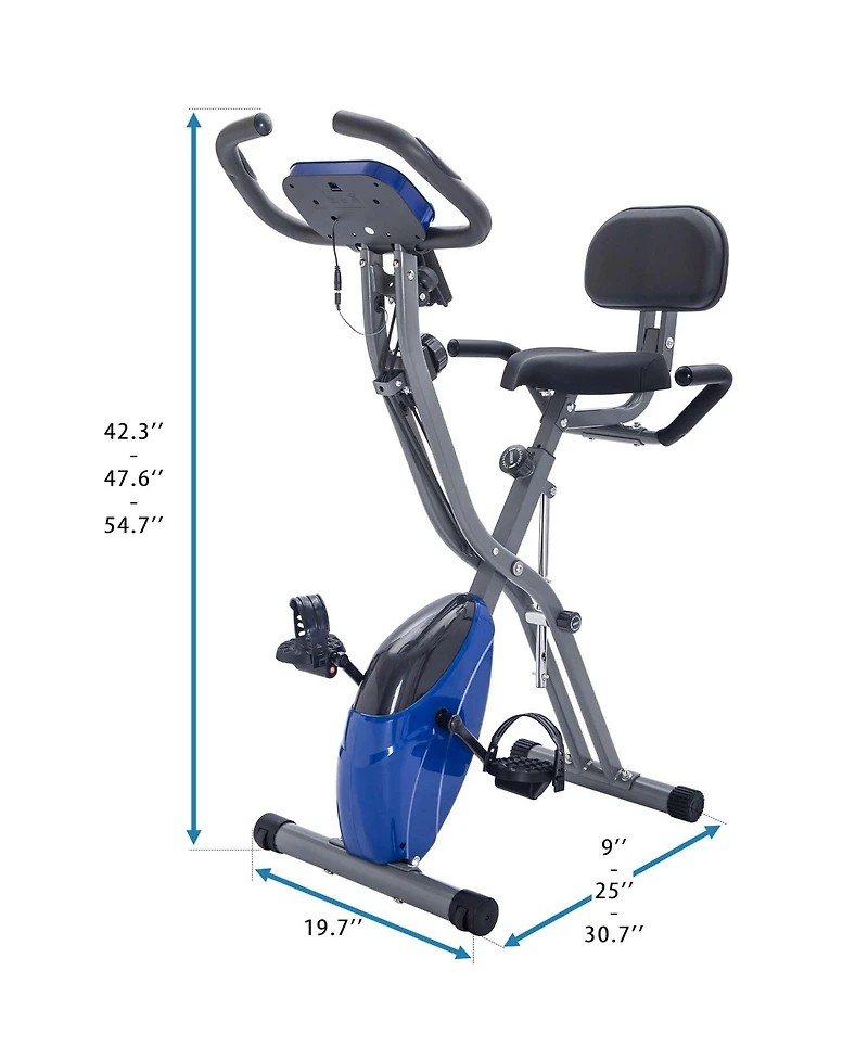 Sevorley Folding Exercise Bike with Backrest, Arm Bands and Lcd Monitor, 16-Level Magnetic X-Bike for Upright or Recumbent Workouts