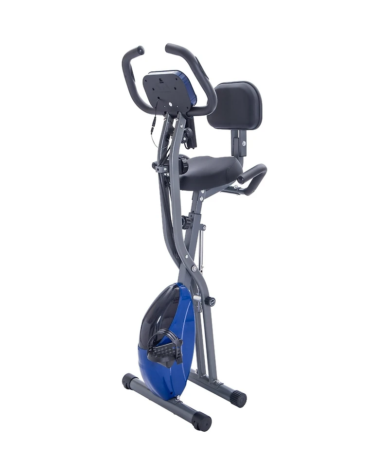 Sevorley Folding Exercise Bike with Backrest, Arm Bands and Lcd Monitor, 16-Level Magnetic X-Bike for Upright or Recumbent Workouts