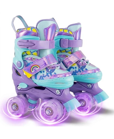 Sugift 4 Sizes Adjustable Kids Roller Skates with Light-up Wheels and Safety Protection