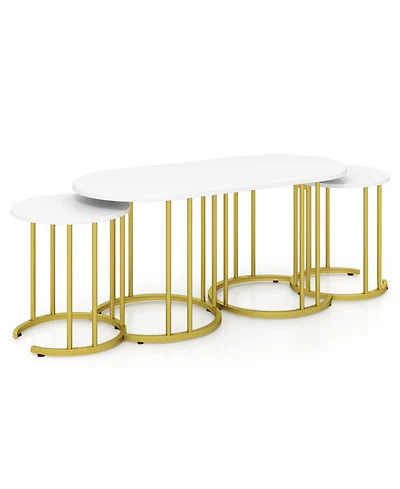 Sugift Nesting Coffee Table Set of 3 with Faux Marble Tops and Powder-Coated Metal Frame