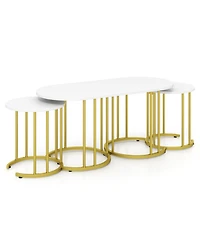 Sugift Nesting Coffee Table Set of 3 with Faux Marble Tops and Powder-Coated Metal Frame