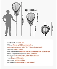 Sugift Fishing Landing Net with Telescopic 2-Section 6063 Aluminum Handle Pvc Covered Nylon