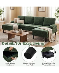 Sugift U-Shaped Sectional Sofa Couch with Double Chaise and 4 Lumbar Pillows for Living Room