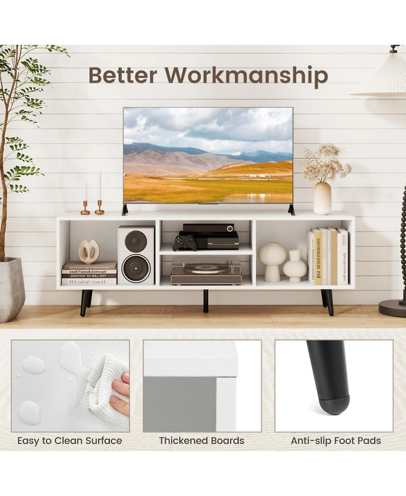Sugift Tv Stand with Storage Compartments and Metal Legs
