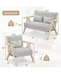 Sugift 2-Piece Living Room Sofa Set with Rubber Wood Frame and Pocket Spring Cushions