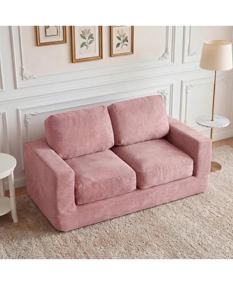 Sugift 2-Seater Floor Couch Loveseat Foam Sofa with Removable Washable Corduroy Cover