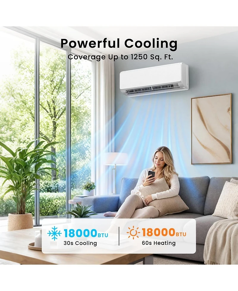 Cowsar 18000 Btu Mini Split Ac, 19 SEER2, 1250 Sq. Ft.