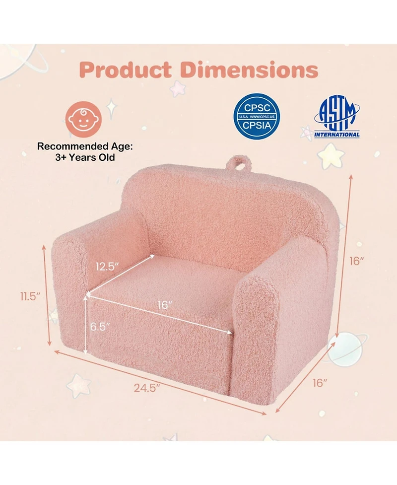 Sugift Portable Kids Foam Couch with Anti-Slip Base and Washable Fleece Cover