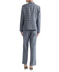 Jones New York Plus Faux Double-Breasted Plaid Patch-Pocket Blazer