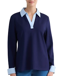 Jones New York Plus Size Twofer Top Serenity Knit Collared V-Neck Long-Sleeve Top