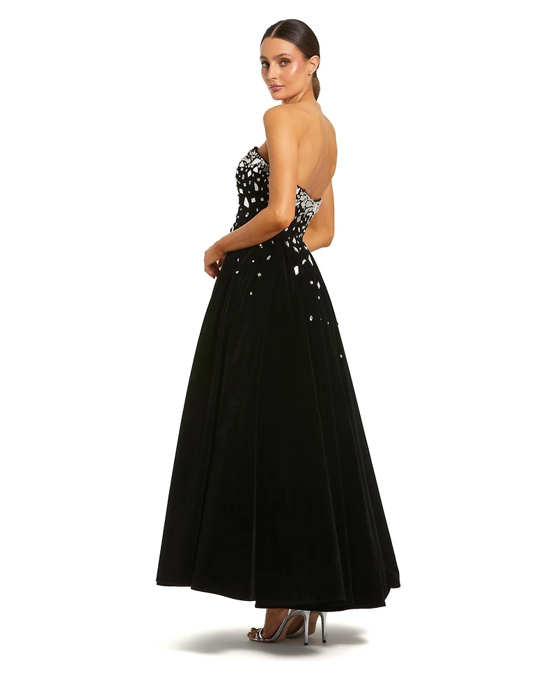 Mac Duggal Women's Strapless Embellished Velvet Midi Dress