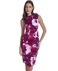 Calvin Klein Women's Floral Boat Neck Shoulder-Bow Dress