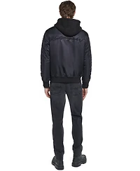 Karl Lagerfeld Paris Men's Embroidered Signature Hooded Bomber