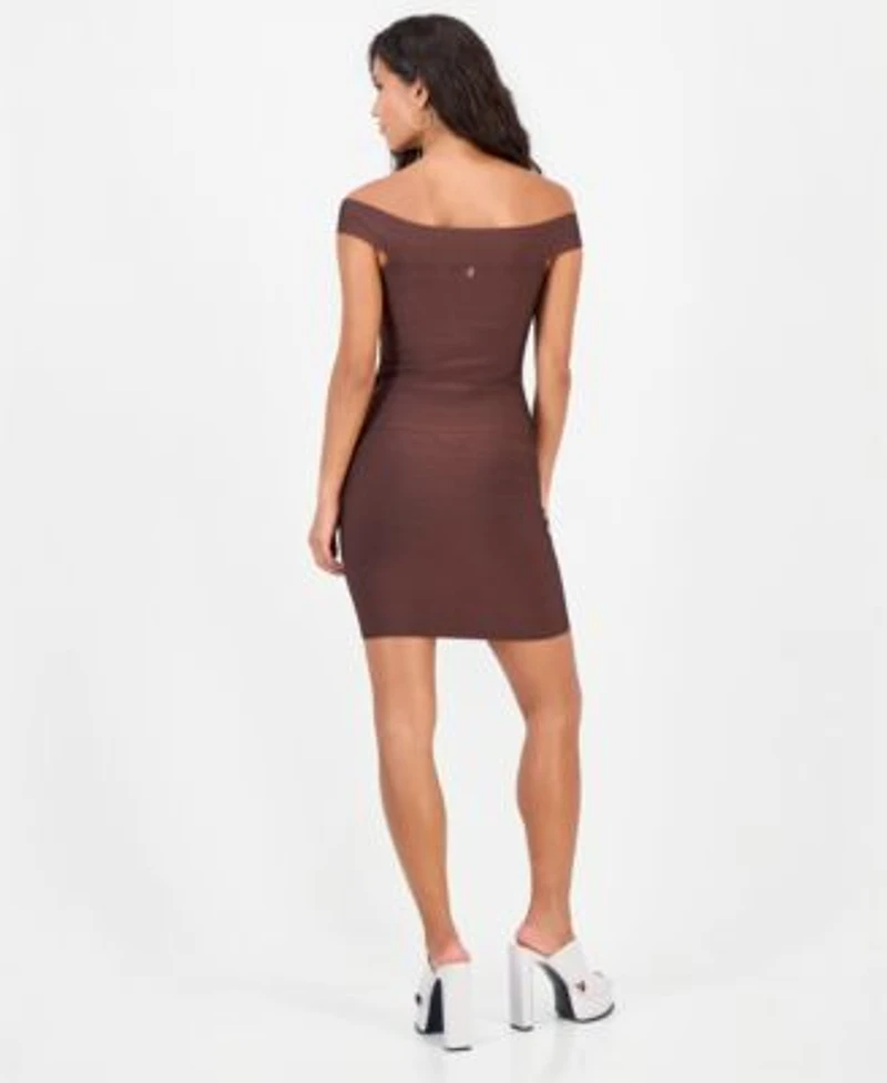 Guess Womens Alexis Off The Shoulder Bandage Fitted Top High Waisted Mini Skirt