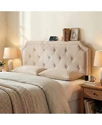 Sugift Tufted Upholstered Headboard for Full and Queen Bed with Usb Charging Ports