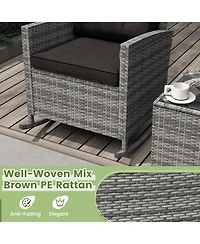 Sugift 3-Piece Patio Rattan Rocking Chair Set with Tempered Glass Side Table