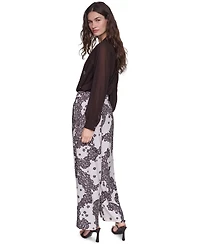 Karl Lagerfeld Paris Petite Lace Floral-Print Wide-Leg Pants, 28" Inseam