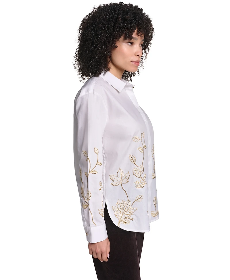 Karl Lagerfeld Paris Petite Floral Long-Sleeve Button-Down Blouse