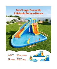 Hikeen 11.6 x 13.1 ft Crocodile Inflatable Water Slide with Climbing Wall and Splash Pool