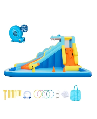 Hikeen 11.6 x 13.1 ft Crocodile Inflatable Water Slide with Climbing Wall and Splash Pool