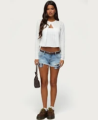 Edikted Women's Catrine Low-Rise Distressed Plaid Denim Shorts, 2" Inseam