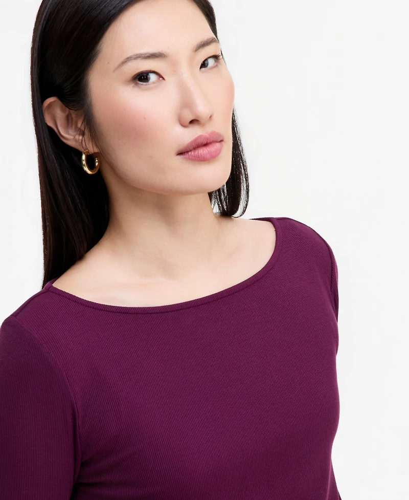 I.n.c. International Concepts Women's Long Sleeve Rib-Knit Boat Neck Top, Macy's Exclusive