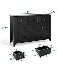 54" Wide 7-Drawer Lacquered Storage Chest, Modern Dresser Organizer with Multiple Drawers, Cabinet for Bedroom and Entryway
