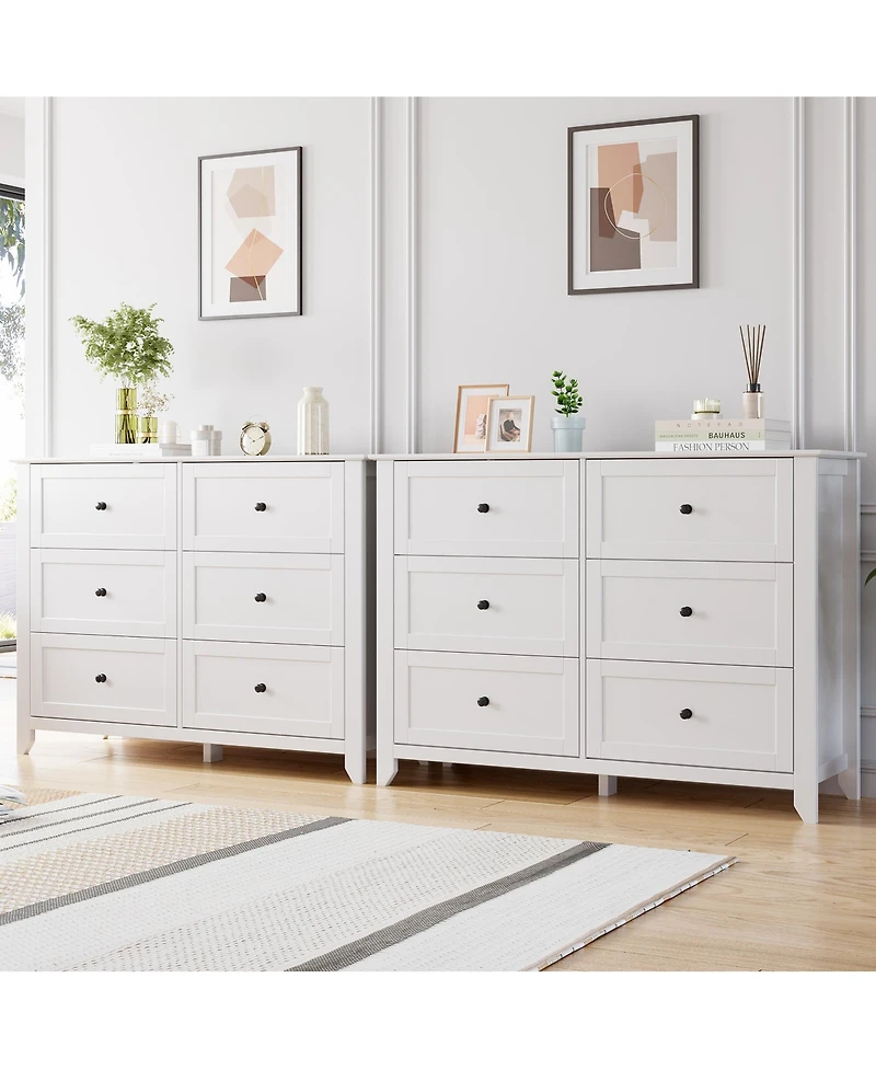 41.7" Wide 6-Drawer Storage Dresser, Modern Lacquered Chest with Deep Drawers, Multi-Purpose Storage Cabinet for Bedrooms, Hallways and Entryways