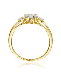 Sterling Silver Heart and Round Clear Cubic Zirconia's Three-Stone "I Love You" Ring