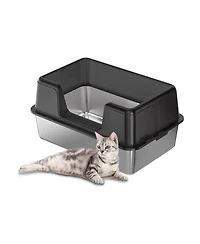 homfan Stainless Steel Litter Box, Extra Large, High Sides, Removable Tray, Non-Slip Mat, Scooper Included, Ideal for Large Cats and Maine Coons