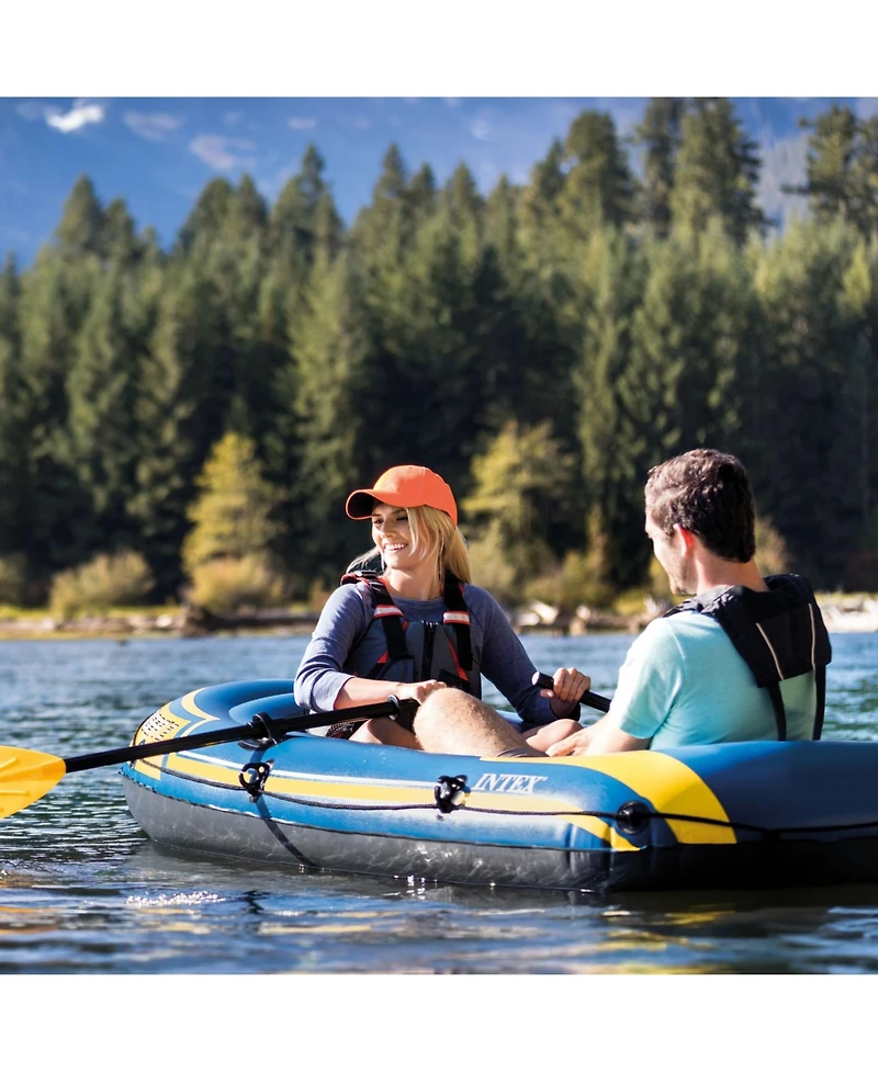Intex Challenger 2 Inflatable 2 Person Floating Boat Raft Set w/ Oars & Air Pump
