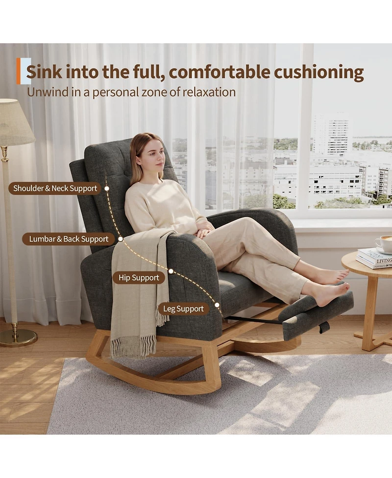 homfan Modern Rocking Chair for Living Room, Comfortable Recliner Rocker with Side Pocket, Soft Linen Upholstered Glider Bedroom, Nursery
