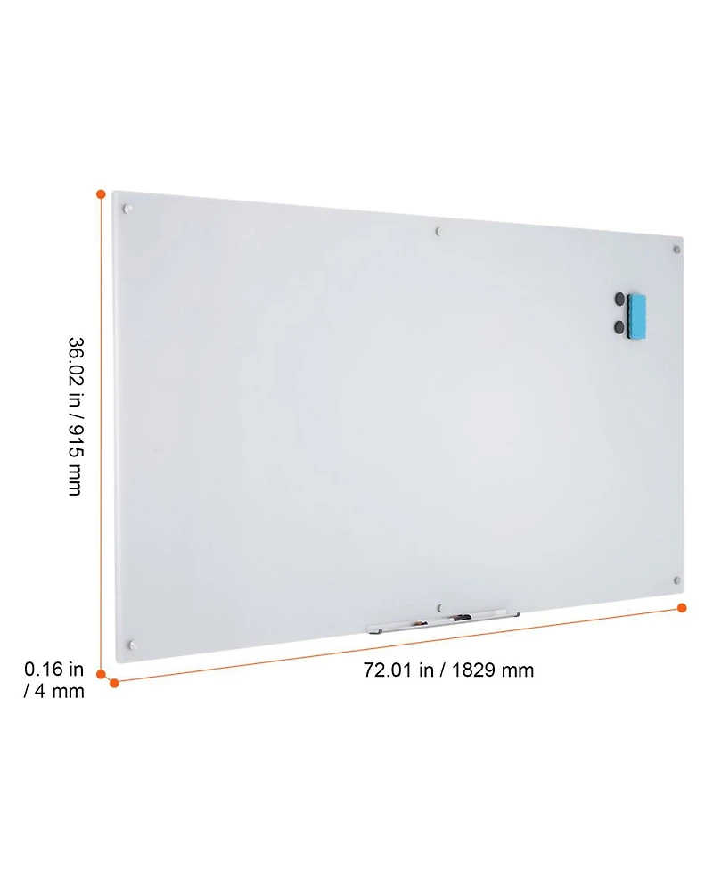 Yobtop Magnetic Glass Whiteboard, Dry Erase Board Wall-Mounted Large White Glassboard Frameless,Marker Tray,Eraser and 2 Markers Included