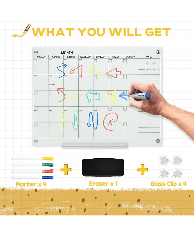 Yobtop Dry Erase Wall Calendar Glass Whiteboard