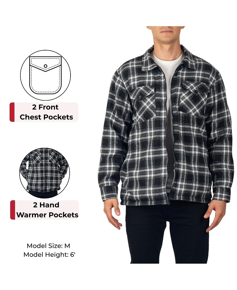 Alpine Swiss Men's Felix Fleece Lined Flannel Shirt Heavyweight Zip-Up Plaid Shacket Overshirt