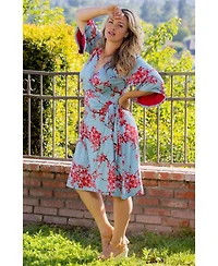 Kiyonna Plus Gemini Wrap Dress with Contrast Lined Sleeves