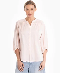 Ocean+Main Women's 3/4-Length Sleeve Button-Front Peasant Top