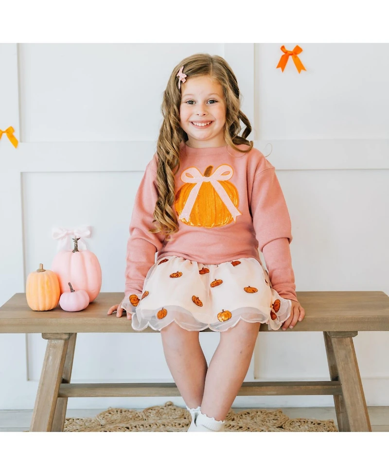 Sweet Wink Big Girls Pumpkin Sequin Scallop Tutu Skirt