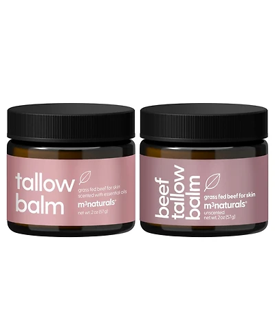 M3 Beef Tallow Balm Bundle, Scented and Unscented, Grass-Fed Beef Tallow, Honey and Olive Oil, 2 x 2 oz