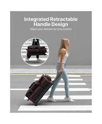 Sugift 3 Ball Double Roller Bowling Bag with Wheels Shoe Compartment for Up to Us Size 16 Handle 41.34 in