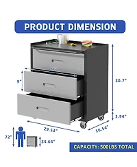 Boyel Living Rolling Tool Cabinet 3 Drawer Steel Lockable Casters Garage Organizer