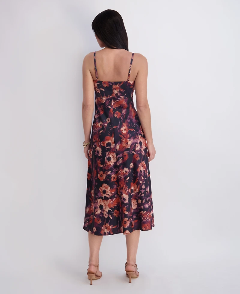Siena Women's Printed Satin Sleeveless V-Neck Maxi Dress