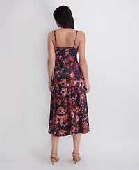 Siena Women's Printed Satin Sleeveless V-Neck Maxi Dress